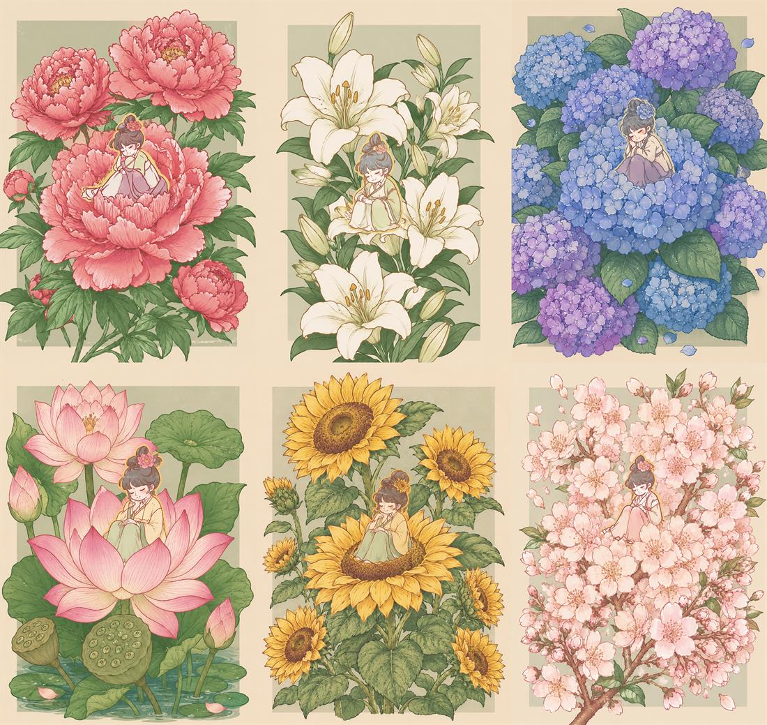 东方花草系列插画封面